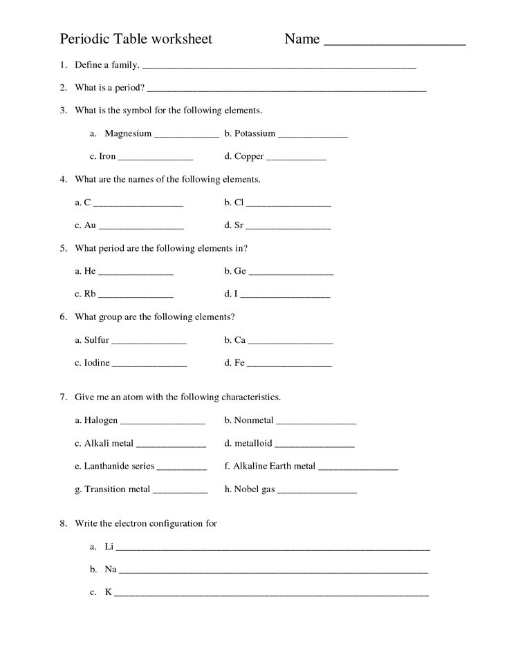 the periodic table worksheet answers